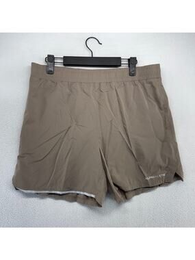 Alphalete Shorts Men's large Brown Linerless 5 Inch Spellout Workout Run gym